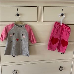 Baby Boden  top with matching bottom, 3-6 month